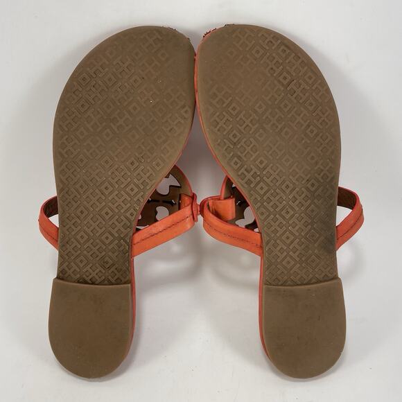 Tory Burch Miller Cloud Logo Sandals Womens Size 6.5 M Orange Leather - Picture 7 of 9